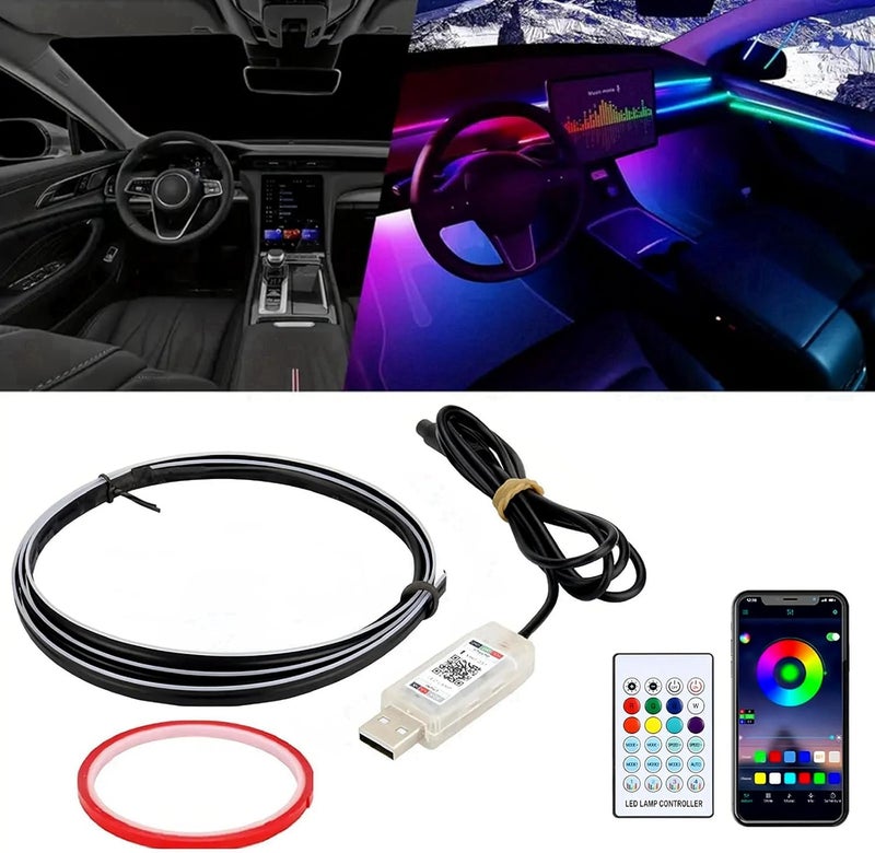 Goodream Interior Car Ambient Lighting Kit, 43.3 Inches RGB USB LED Ultrathin Acrylic Strip Lights Neon Accessories for Cars Truck SUV Center Console Dashboard with APP&Remote Control - Image 1